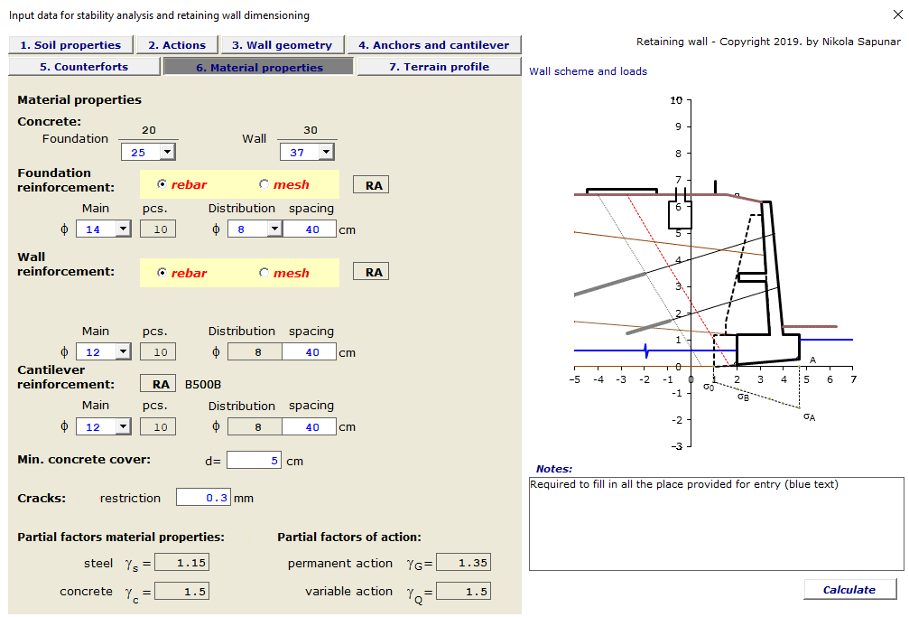 Fig.5. Form – Material properties
